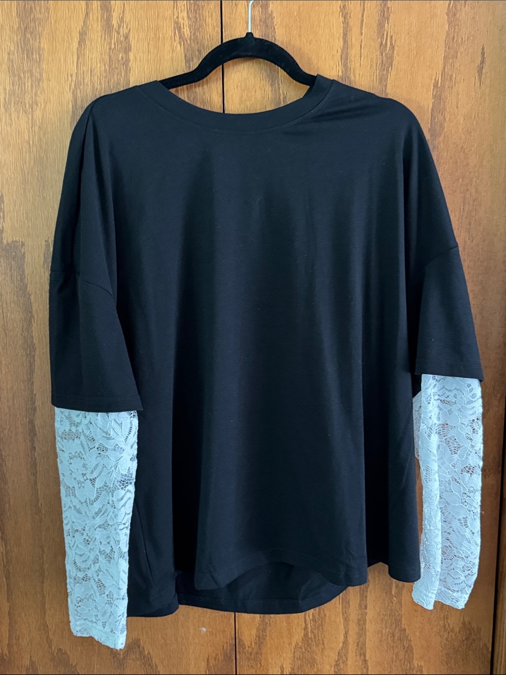 Black Top with White Lace Sleeves - Women XL